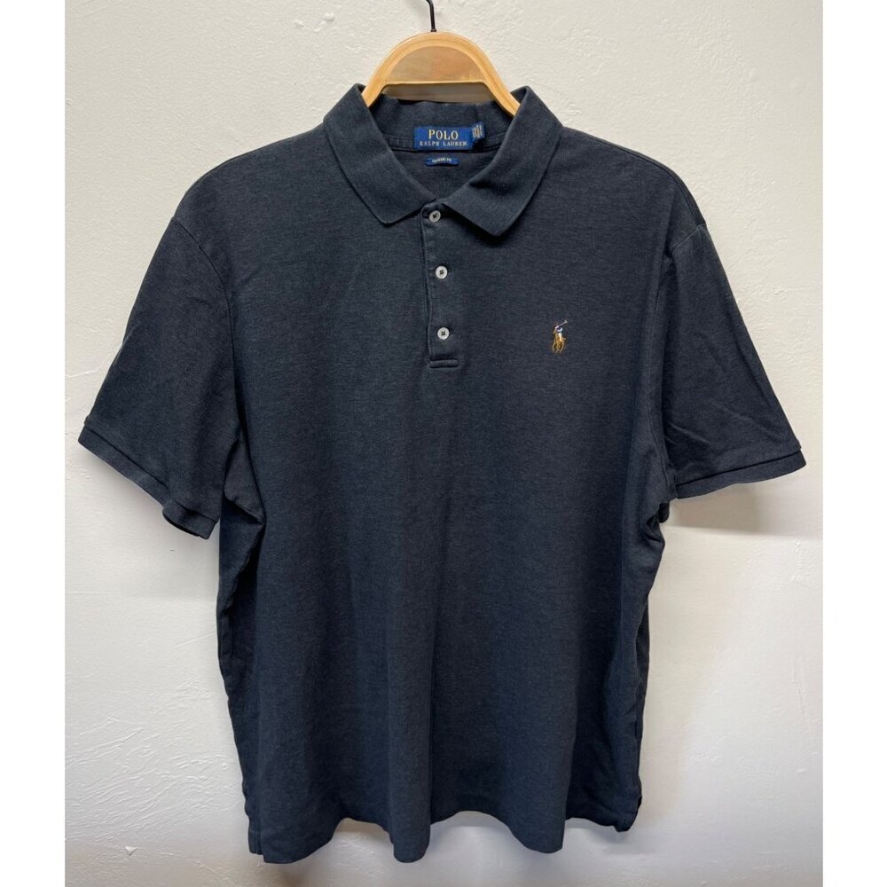 Polo Ralph Lauren Shirt Mens XL Short Sleeve Dark Gray Flesh Pony Soft Cotton